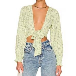 REVOLVE More To Come Marlene Mint Green Floral Tie Crop Top XS